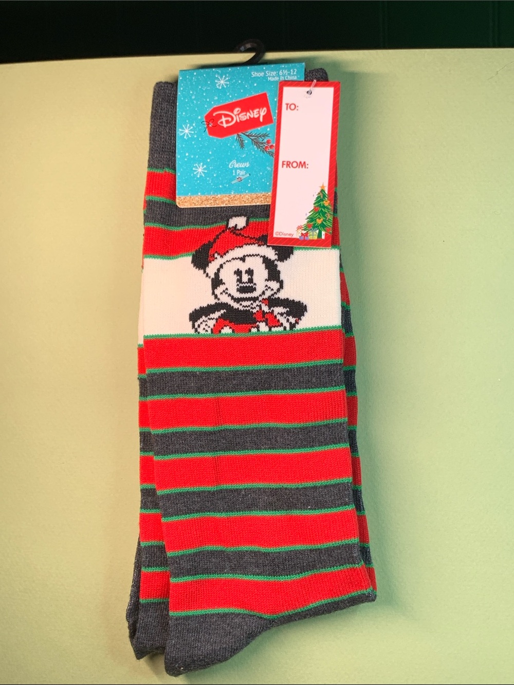 Disney Mickey Holiday Crew Socks in Red, Green & Gray